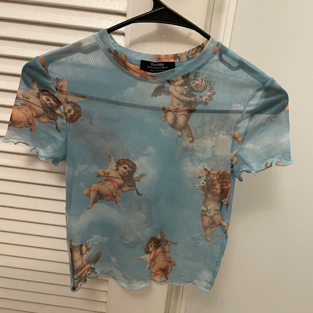 Very feminine baby blue angel crop top
